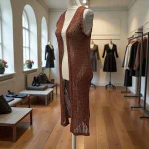 Serendipity Women's Long Crochet Boho Open Knit VRESDest Cardigan Rust Orange‎ M